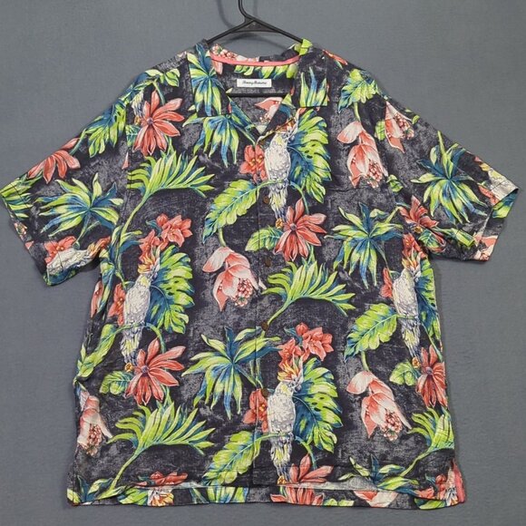 Tommy Bahama Shirt Men's XL Multi Color Silk Loop Collar Floral Cockatoo Travel - Picture 2 of 12